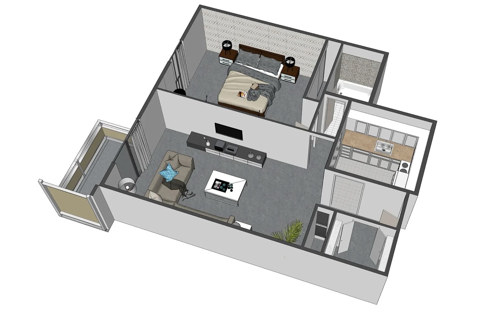 1 Bedroom floor plan at Rockwood Apartments