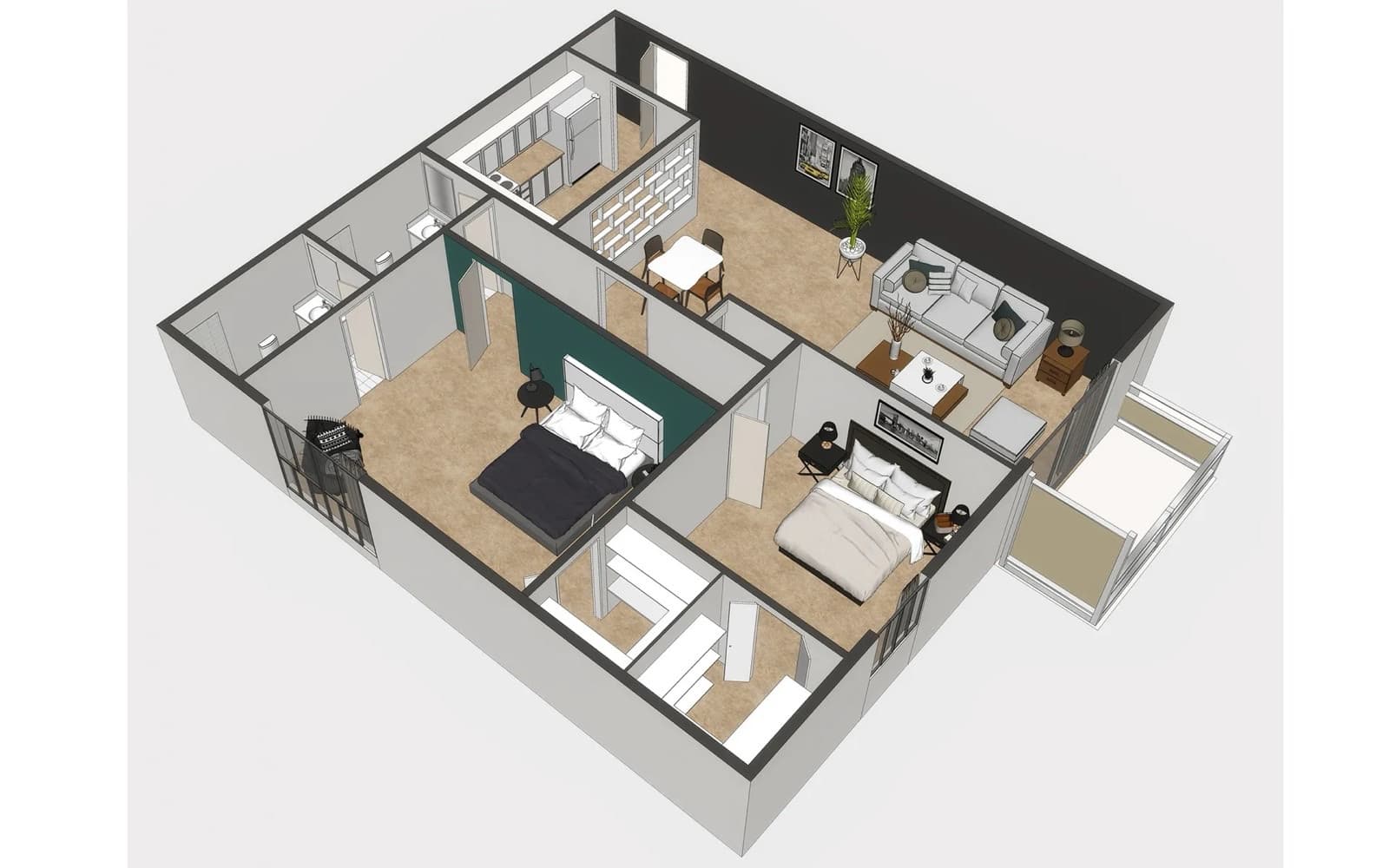 2 Bedroom floor plan at Rockwood Apartments