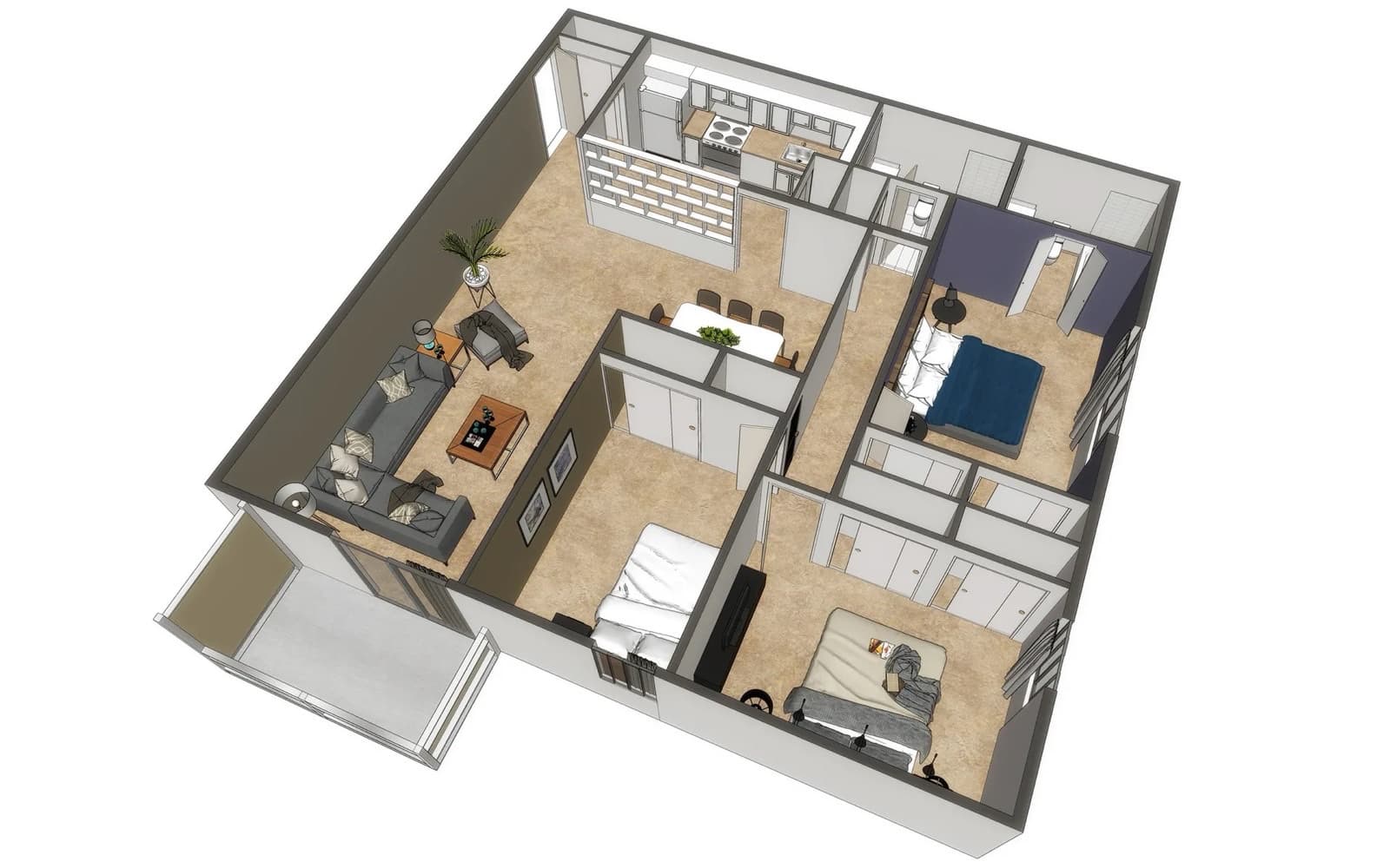 3 Bedroom floor plan at Rockwood Apartments