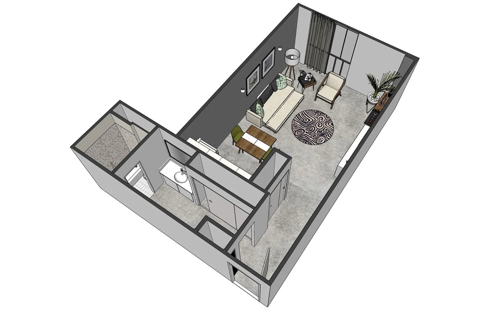 Studio floor plan at Rockwood Apartments